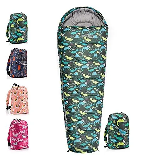 Produktbild: meteor Premium Kinder-Schlafsack mit Rucksack Ultraleicht Kinder Hüttenschlafsack Komfortbel Jugendliche Camping Deckenschlafsack Schlafsack Mini Sleeping Bag