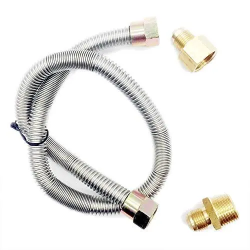 Produktbild: Meter Star Propan Feuerstelle Pfeife Freie Gas Flex Line für Feuerstelle und Kamin – Edelstahl (61 cm lang) 1,27 cm NPT männlich x 1,27 cm NPT weiblich Wellrohr
