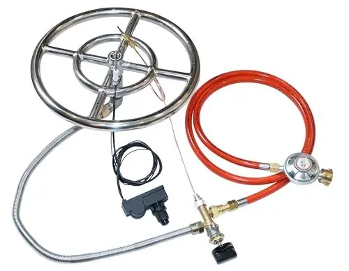 Produktbild: Meter Star Propangas-Feuerstelle, komplettes Set, Kaminteile, Gasregelventil, komplettes System inklusive Reglerventil, Schlauch, 30,5 cm Feuerring, Luftmischventil, Zünder und alle Armaturen