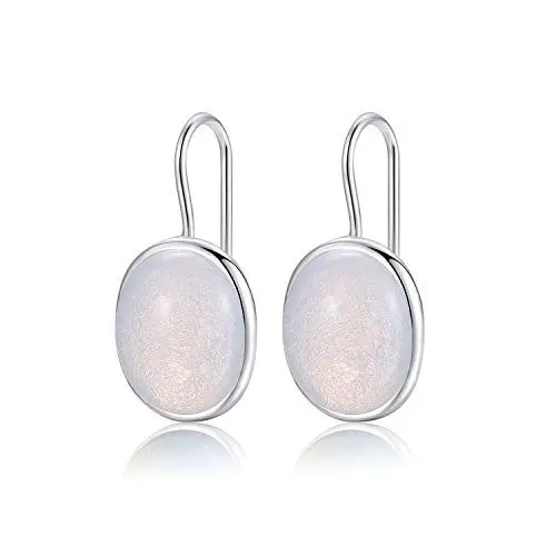Produktbild: MetJakt 925 Silber Hängeohrringe für Damen mit Echtem Naturstein und Kristallen Bunt Glitzer Farbwechselnde Edelstein Ohrringe Damenschmuck (Mondstein)