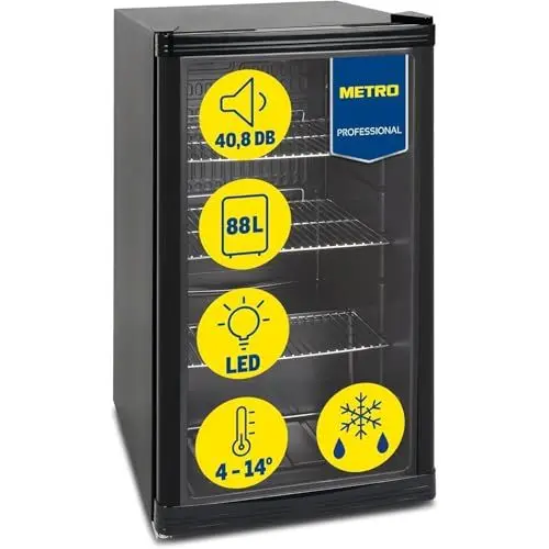 Produktbild: METRO Professional Mini-Kühlschrank GPC1088, 88 L, 1.052 kWh/24h, 3 Edelstahl-Drahtböden, schwarz