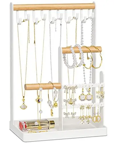 Produktbild: MetWoods Schmuckständer Schmuckhalter, Schmuckbaum-Kettenhalter mit Aufbewahrungsbasis, Schmuck-Organizer-Ständer, Kettenaufbewahrungsständer für Halsketten, Armbänder, Ringe, Weiß