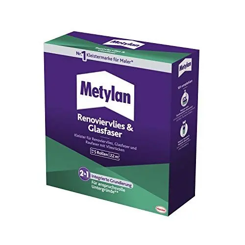 Produktbild: Metylan Renoviervlies & Glasfaser, Tapetenkleister & Grundierung für Renoviervlies, Glasfaser- & Raufasertapete mit Vliesrücken, Kleister für Feuchträume, 1x500g