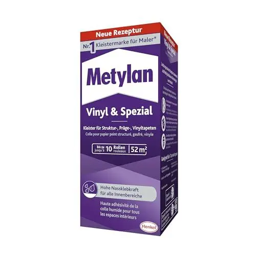 Produktbild: Metylan Vinyl & Spezial, starker Tapetenkleister in Pulverform für schwere Präge- und Vinyltapeten, leicht zu verarbeitender Kleister für den Innenbereich, transparent, 1x360g