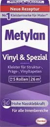 Produktbild: Metylan Vinyl und Spezial, Tapetenkleister für Struktur-, Präge-, und Vinyltapeten, optimale Anstrichstabilität und einfaches Ausrichten, Kleister mit hoher Ergiebigkeit, transparent, 1x180g