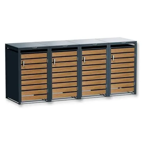Produktbild: Metzler Mülltonnenbox 4 Tonnen 240L und Holz in Anthrazit | wetterfest | Container | Abfallbehälter | Tonnenhaus | abschließbar | Gartenbox | Müllbox