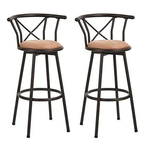 Produktbild: MEUBLE COSY Barhocker 2er Set Barstühle Drehbarer 75,5 cm hoch Drehstühle mit Fußstütze Lehne und Wildledersitz, für Esszimmer, Küche, Theke, Bar, Industriestil, Braun