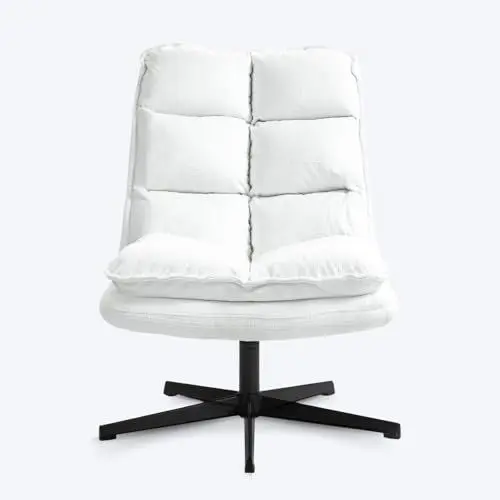 Produktbild: MEUBLE COSY Sessel 360° Drehbar Einzelsofa Faltbar Loungesessel Relaxsessel mit Armlehne Design Drehsessel, Metallbeine, für Wohnzimmer Schlafzimmer, Weiß, 65x79.5x85cm