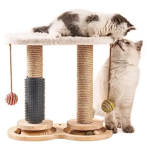 Produktbild: MEWOOFUN 2-lagiges Drehbares Kitten Spielzeug Katzenspielzeug Selbstbeschäftigung - Katzenspielzeug Roller für Indoor-Katzen mit natürlichem Sisal-Kratzer Katzen-Selbstpfleger, weiß