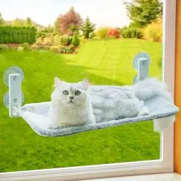 Produktbild: MEWOOFUN Katzen Hängematte Fensterplätze für Katzen 54x30cm Klappbar Katzenbett Fenster mit Stabil Saugnäpfe bis zu 18kg (Grau, Mittel)