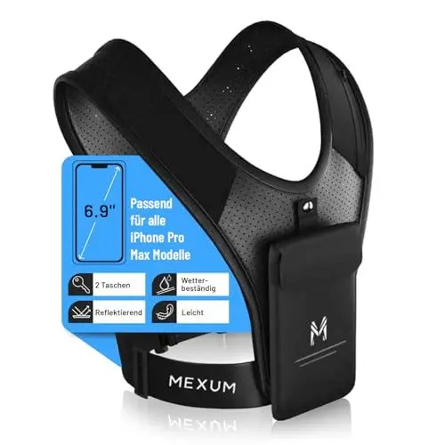 Produktbild: MEXUM Laufweste – Top Reflektierende Laufweste mit Handytasche Für Männer & Frauen | Perfekt fürs Joggen, Cycling, Walking, Yoga Fitness & Workout