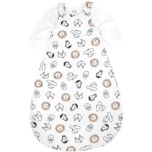 Produktbild: Meyco Baby Animal Schlafsack 2-teilig, gefüttert (aus 100% Baumwolle, mit Rundum-Reißverschluss, hautfreundlich, Faltenresistent, Größe: 74/80), Mehrfarbig