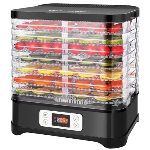 Produktbild: MEYKEY Dörrautomat Dörrgerät für Lebensmittel, 8 Fächer, Dörrapparat für Gemüse, Obst, Fleisch, einstellbare Temperatur 35-70 ℃, 400 W, Schwarz, Edelstahl