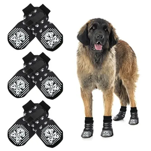Produktbild: Mfsdai 3 Paar Anti Rutsch Socken für Hunde Hundesocken Schuhe Hund Outdoor mit Klettverschlus,Hundeschuhe Pfotenschutz für Hartholzböden für Kleine Mittlere und Große Hunde (XL)