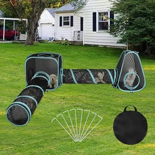 Produktbild: Mfsdai Großes 4 in 1 Katzengehege Outdoor mit Katzenzelt Katzentunnel, Faltbare Pop Up Katzen Tunnel Außengehege Kaninchen Katze Interaktive Labyrinth Spielzeug mit Aufbewahrungstasche für Katzen