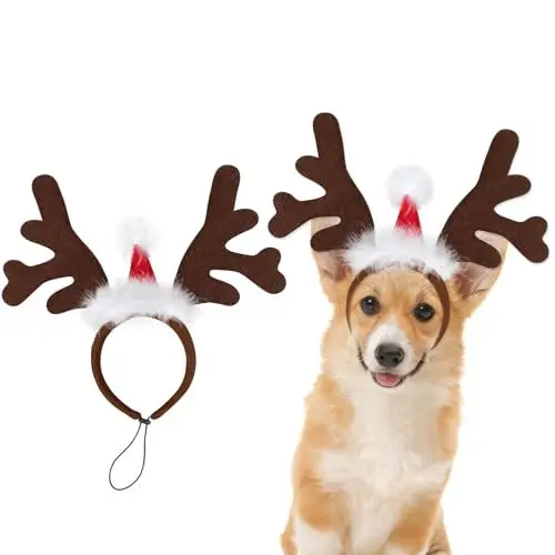 Produktbild: Mfsdai Hund Weihnachten Rentier Geweih Hundemütze Kopfschmuck, Verstellbare Weihnachtshaarreif Hunde Weihnachtskostüm Zubehör für Kleine und Mittelgroße Katzen und Hunde