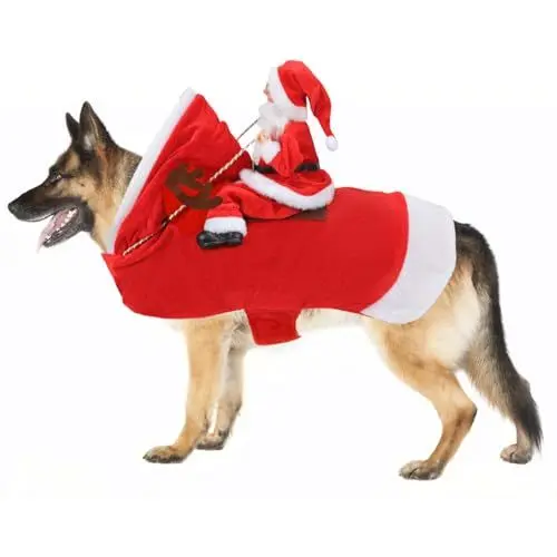Produktbild: Mfsdai Hund Weihnachtskostüm, Santa Reiten Kleidung Hundekostüm, Hundepullover Mantel Weihnachten Rot für Kleine Mittel Große Hunde Katzen XXL