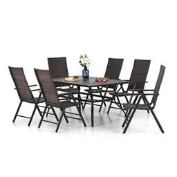 Produktbild: MFSTUDIO Rattan Gartenmöbel Set, Terassenmöbel Außen, Rechteckiger Gartentisch mit Verstellbarem Schirmloch(4-5cm), Gartentisch mit 6 Stühlen