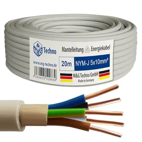 Produktbild: M&G Techno 20m NYM-J 5x10 mm² Mantelleitung Feuchtraumkabel Elektrokabel Kupfer Made in Germany
