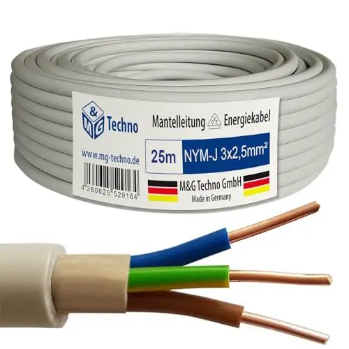 Produktbild: M&G Techno 25m NYM-J 3x2,5 mm² Mantelleitung Feuchtraumkabel Elektrokabel Kupfer Made in Germany