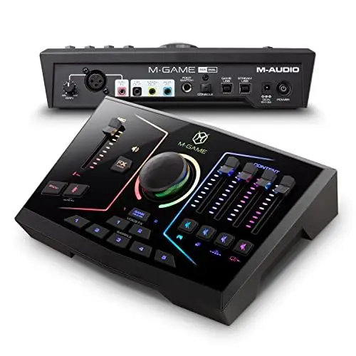 Produktbild: M-GAME RGB DUAL USB Audio Interface Mischpult für Streaming und Gaming mit XLR-Mikrofoneingang, optischem Eingang, Voice FX, RGB-Lichtern & Software
