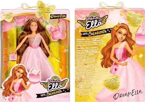 Produktbild: MGA's Dream Ella Let's Celebrate Puppe - Yasmin - 29 cm große Schwarzhaarige Party Modepuppe - Rosa & Gold Glitter Konfettischmetterlinge - 5 Accessoires - Für Sammler & Kinder ab 4 Jahren