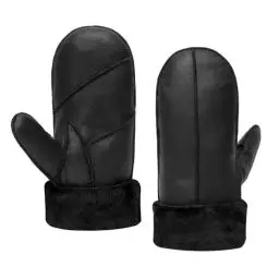 Produktbild: MGGMOKAY Damen Lammfell Shearling Fäustlinge Warme Winter Lederhandschuhe,Schwarz,XL