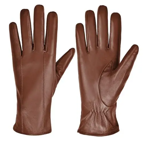 Produktbild: MGGMOKAY Damen Lederhandschuhe Touchscreen Handschuhe Warm Echtes Leder mit Kaschmir Gefüttert,Rötlich-braun,S