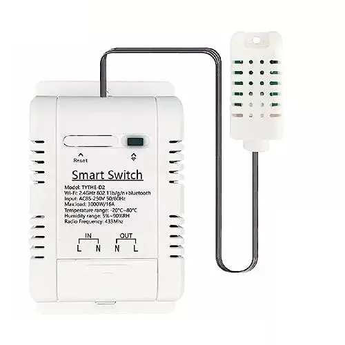 Produktbild: MHCOZY WiFi Temperatur Luftfeuchtigkeit Controller Sensor Modul, Tuya App Wireless Remote 16A Smart Switch mit Leistungsmesser, Arbeit mit Alexa Google