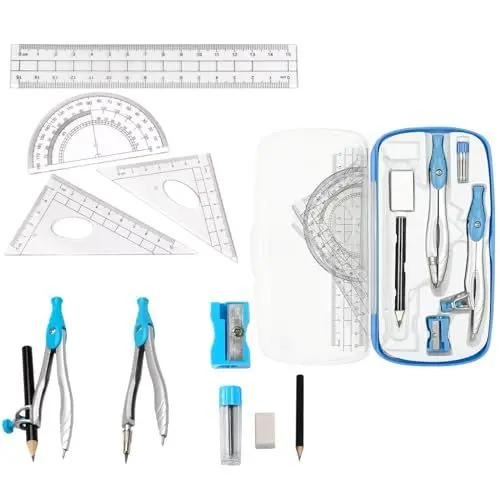 Produktbild: MHwan Zirkel Set, 10 Stück Komplettes Lernset, Ausgestattet Mit Einer Robusten Exquisiten Stoßfesten Außenbox, Geometrie Set für Die Sekundarschule, Ein Praktisches Set, das Von Kindern Geliebt Wird