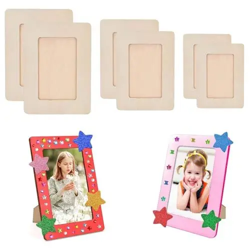 Produktbild: MHYMX Bilderrahmen zum Bemalen, 6 Stück Bastelrahmen Holz DIY Holzbilderrahmen Naturholz Fotorahmen Picture Frame Set für Tischdisplay Und Basteln DIY Malprojekte