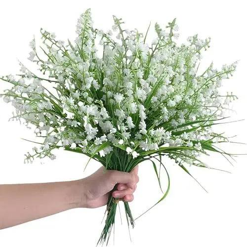 Produktbild: MHYMX Blumenstrauß Künstlich, 12 Bündel Deko Blumen Künstlich Maiglöckchen Kunstblumen für Draußen Weiß Blumen Wie Echt Outdoor Wetterfest Maiglöckchen Deko für Aufhängen Vasen Garten