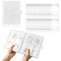 Produktbild: MHYMX Schmuckaufbewahrung Reise, Schmucktasche für Reisen Transparentes Ohrring Aufbewahrung Buch 160 Gitter und 100 PVC Tasche Tragbarer Schmuck Organizer für Ringe Ohrringe Halskette