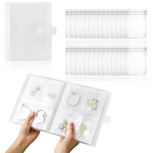 Produktbild: MHYMX Schmuckaufbewahrung Reise, Schmucktasche für Reisen Transparentes Ohrring Aufbewahrung Buch 160 Gitter und 100 PVC Tasche Tragbarer Schmuck Organizer für Ringe Ohrringe Halskette