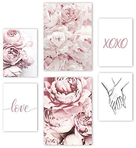 Produktbild: Mia Félice Premium Poster Set » Peony Love « 2x A4 | 4x A5 - Moderne Bilder für das Wohnzimmer und Schlafzimmer - Wandbilder ohne Rahmen - Flur Deko - Dekoration