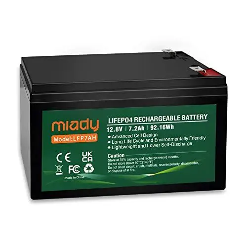 Produktbild: Miady 12V 7Ah LiFePO4 Akku Lithiumbatterie mit BMS Schutz, 3000 Mal Wartungsfreie Akku für Solaranlage, Fischfinder, Kinderwagen, Solarpanel Kit, Wohnmobil, Boot, Camping