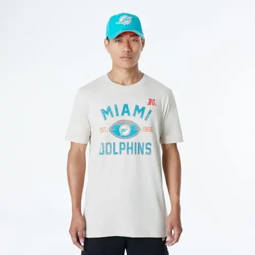 Produktbild: MIAMI DOLPHINS New Era Cap NFL Regular T-Shirt Distressed Screenprint Team Graphic Stone Unisex