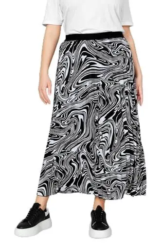 Produktbild: MIAMODA Damen große Größen Übergrößen Plus Size Plissee-Rock, Marmor-Muster, Elastikbund weiß 52 202545209-52