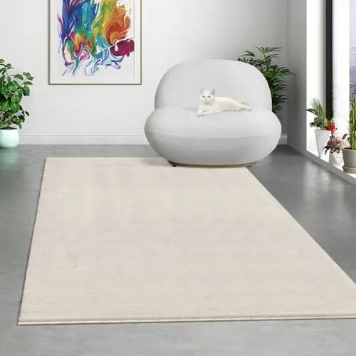 Produktbild: Mia's Teppiche Comfort Moderner Flauschiger Kurzflor Teppich, Anti-Rutsch Unterseite, Waschbar bis 30 Grad, Super Soft, Felloptik, Creme, 200 x 280 cm