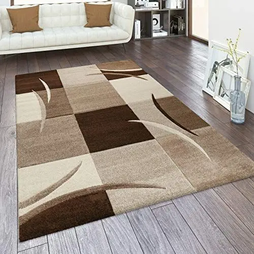 Produktbild: Paco Home Teppich Wohnzimmer Kurzflor Schlafzimmer Modern Geometrisches Muster Kariert Meliert, Grösse:120x170 cm, Farbe:Braun