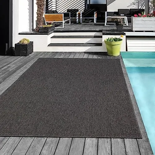 Produktbild: Mia´s Teppiche Tulsa - Outdoor-Teppich für Terrasse und Balkon - Wetterfest, UV-Beständig, Wasserabweisend, Pflegeleicht, Robust und Strapazierfähig, Anthrazit, 200 x 280 cm