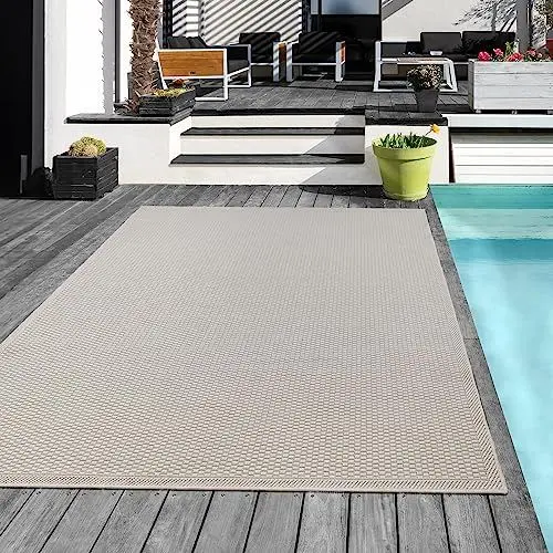 Produktbild: Mia´s Teppiche Tulsa - Outdoor-Teppich für Terrasse und Balkon - Wetterfest, UV-Beständig, Wasserabweisend, Pflegeleicht, Robust und Strapazierfähig, Creme, 160 x 220 cm
