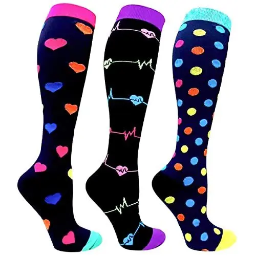 Produktbild: Miavogo 3 Paar Kompressionsstrümpfe für Damen, Kompressionssocken mit 20-30 mmHg Bunt Thrombosestrümpfe compression socks für Sport Laufen Reisen Flug（L/XL）