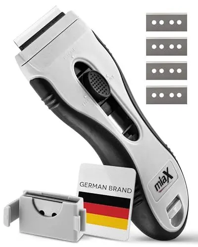 Produktbild: miaX Premium Kochfeldschaber 2.0 – Innovativer automatischer Klingenwechsel – Ergonomischer Glasschaber und Glaskeramikschaber mit 8 verstärkten Ersatzklingen integriert – Für alle Kochfelder geeignet