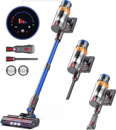 Produktbild: MIBODE Akku Staubsauger, 45000Pa/550W/70Mins Staubsauger Kabellos mit Smart Display, Staubsauger mit Automatikmodus & Anti-Verhedderung-Bürste für Teppich, Hartboden und Tierhaare