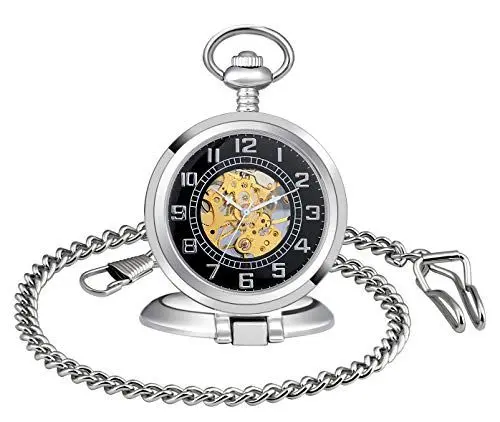 Produktbild: MICGIGI-Unisex Taschenuhr mit Kette Analog Handaufzug Ziffern Retro Mechanische Taschenuhren