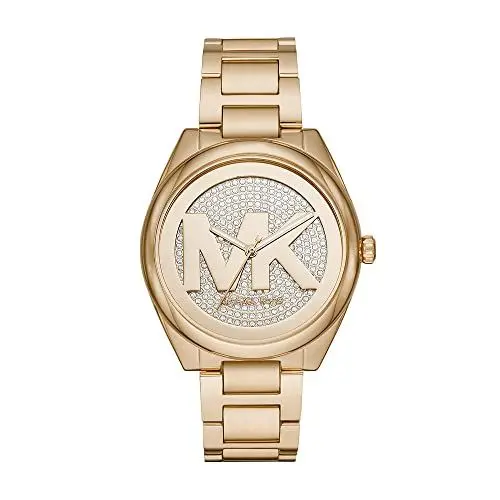 Produktbild: Michael Kors Damenuhr Janelle, Dreizeigeruhrwerk, 42mm GoldEdelstahlgehäuse mit Edelstahlarmband, MK7088