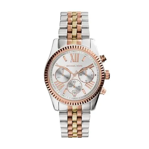 Produktbild: MICHAEL KORS Lexington Chronograph Quarzuhr mit Silber- und Goldtönen Edelstahlarmband für Damen MK5735