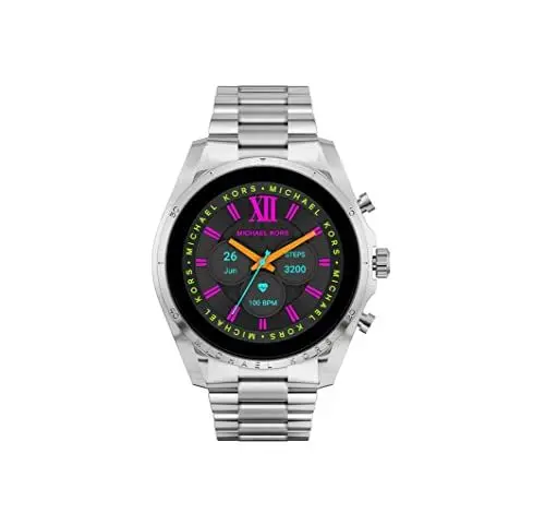 Produktbild: Michael Kors Access Damen Digital Quartz Smartwatch, 43.00mm GehäusegröÃŸe mit LCD digital Quartz Zifferblatt und Silver Metal Bracelet Armband MKT5139