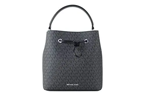 Produktbild: Michael Kors Large Suri Bucket Bag Tote Crossbody Black MK Signature Leather PVC